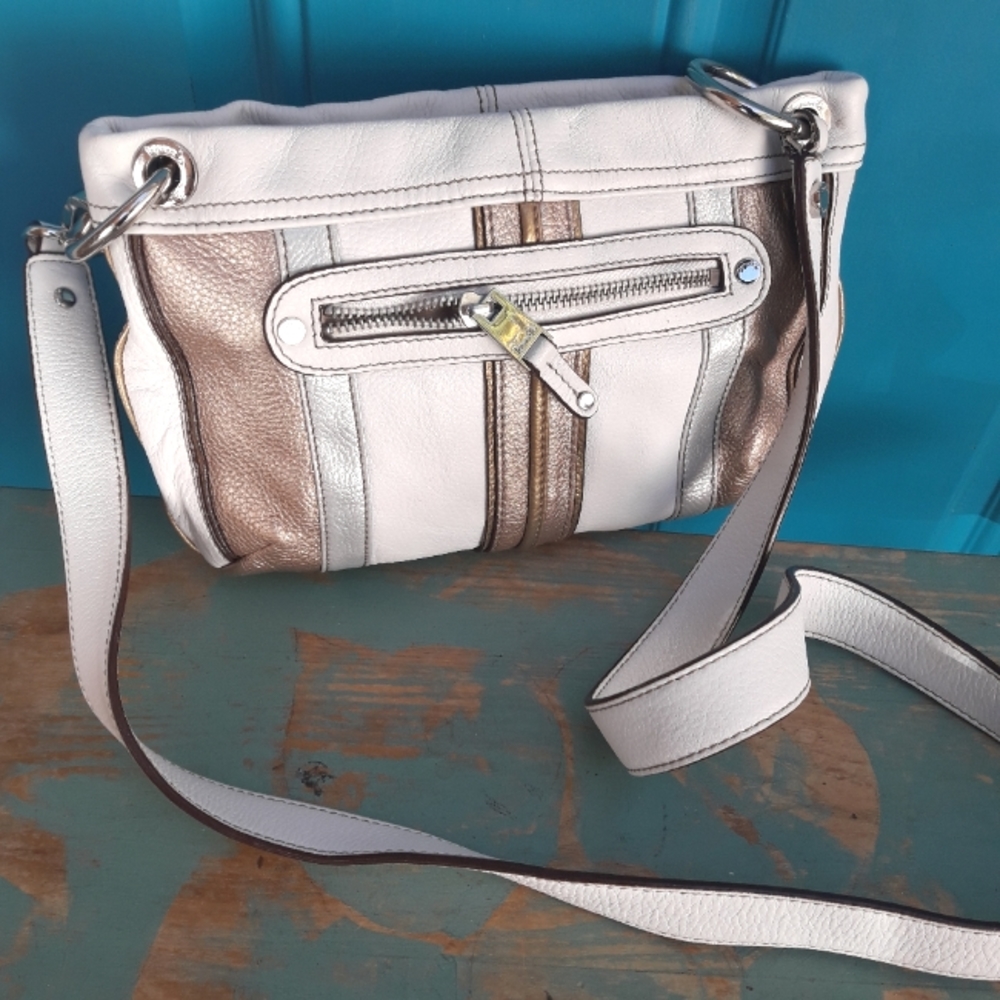 Genuine Leather Crossbody Bag Modern White Contemporary Pebbled Leather Purse - Picture 16 of 16